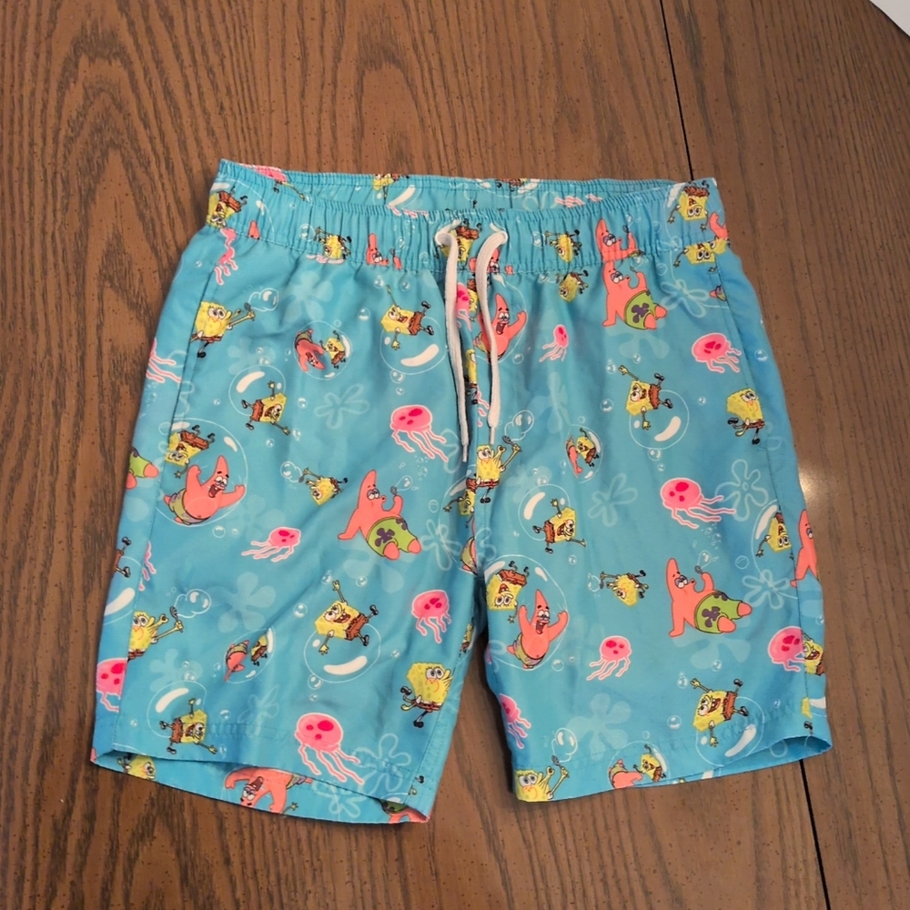 SpongeBob SquarePants Mens Small Swim Trunks Bathing Suit Blue and Pink